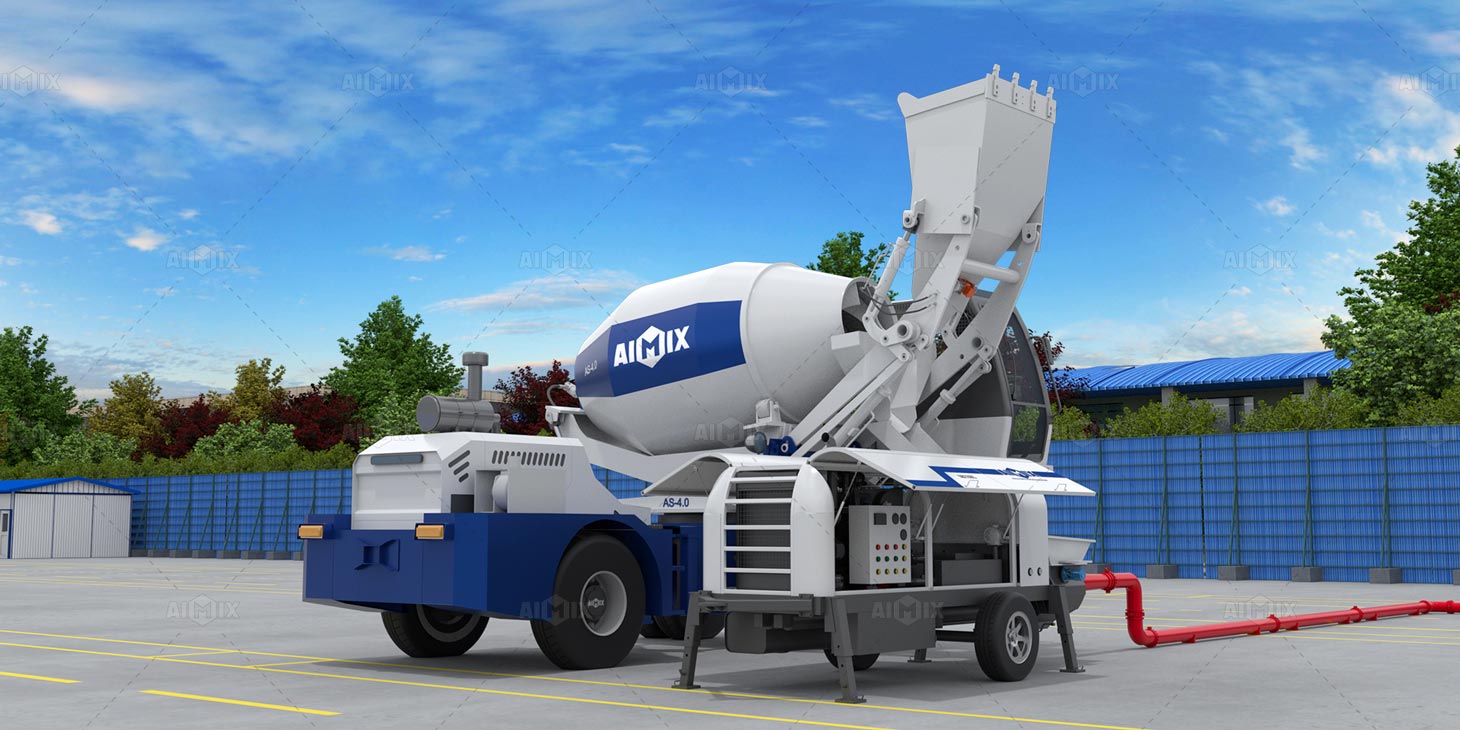 self loading concrete mixer with pump